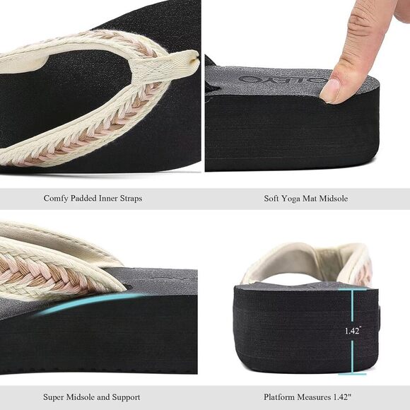 BOGO Wedge Sandals with Stylish Straps for Women Dressy Comfortable Khaki SZ 9 - Picture 3 of 5